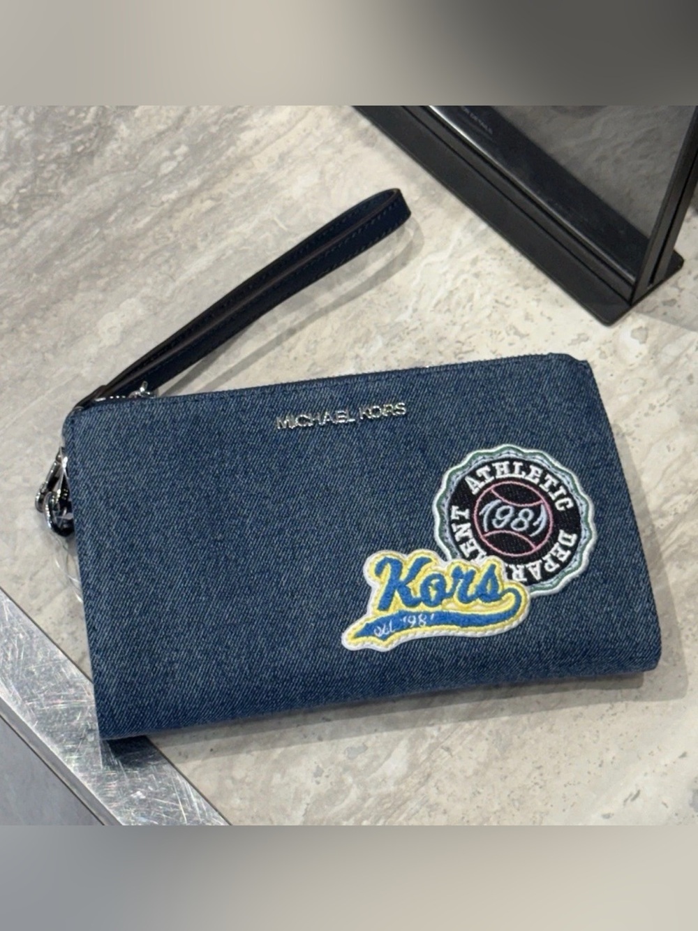 Michael Kors Double Zip Denim Wristlet Wallet NWT